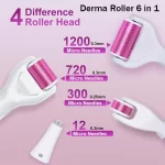 Derma Roller 6-in-1 1200 Needle, 720 Needle, 300 Needle, 12 Needle