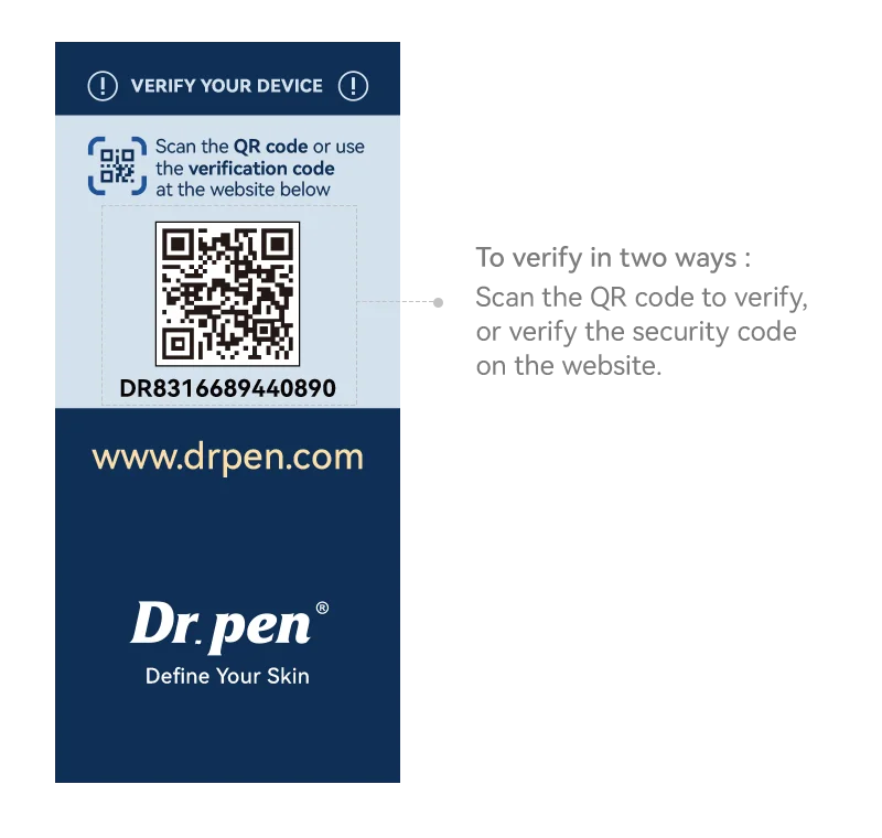 Nouvelle &eacute;tiquette d&rsquo;authenticit&eacute; Dr. Pen avec QR code et code de s&eacute;curit&eacute; &ndash; exemple 2