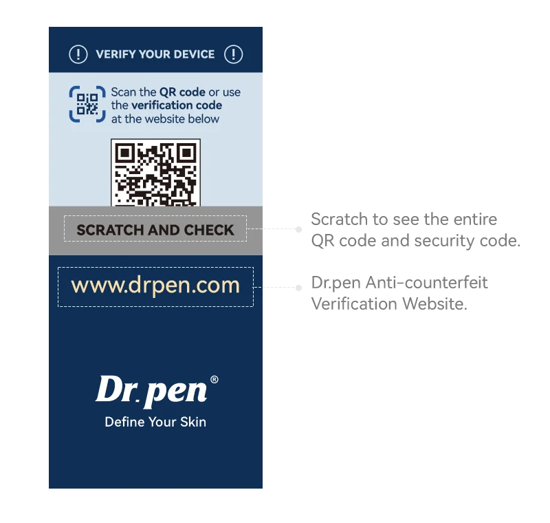 Nouvelle &eacute;tiquette d&rsquo;authenticit&eacute; Dr. Pen avec QR code et code de s&eacute;curit&eacute; &ndash; exemple 1