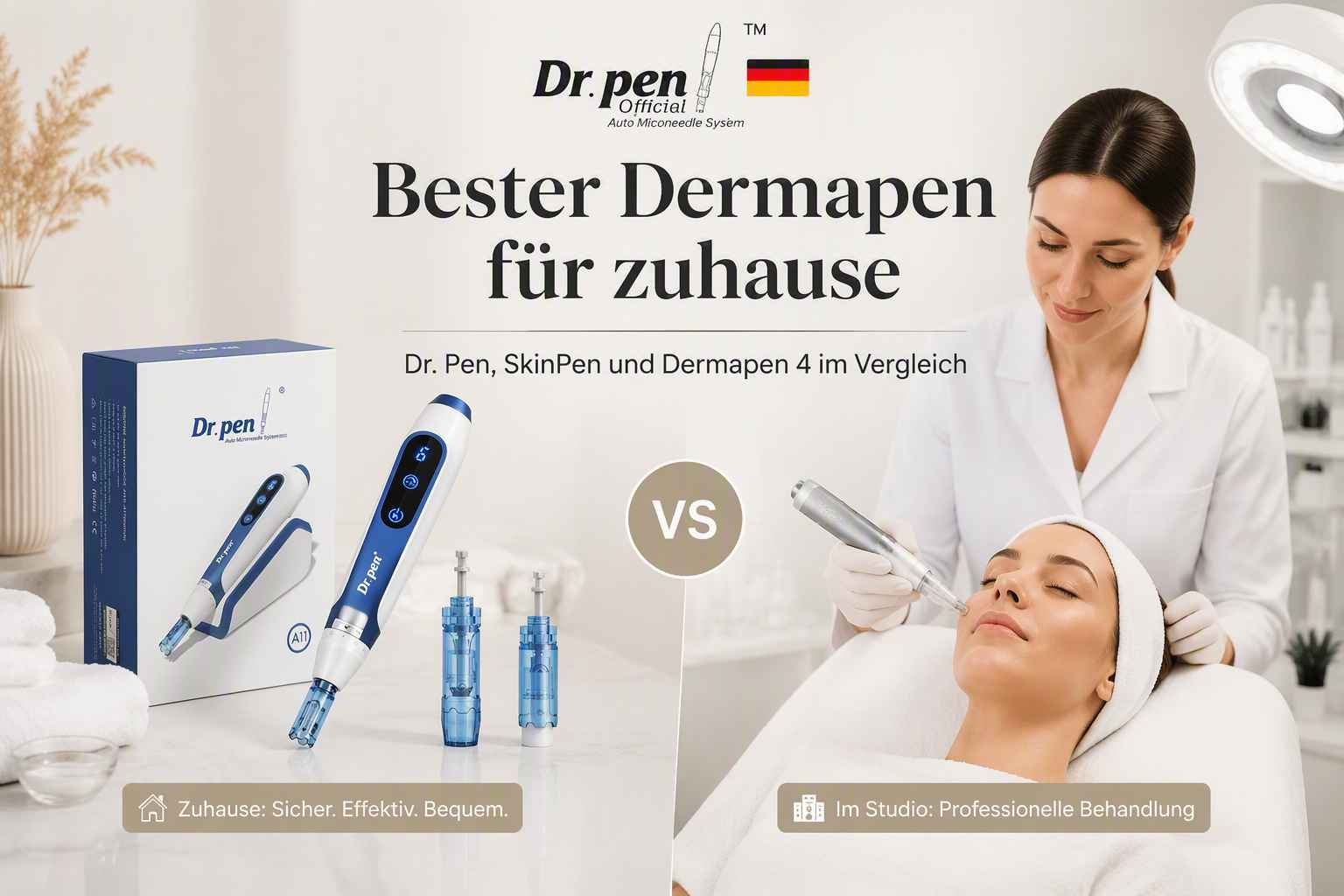 Bester Dermapen für zuhause im Vergleich mit Dr. Pen Heimgerät, SkinPen und Dermapen 4 Behandlung in einer professionellen Praxis