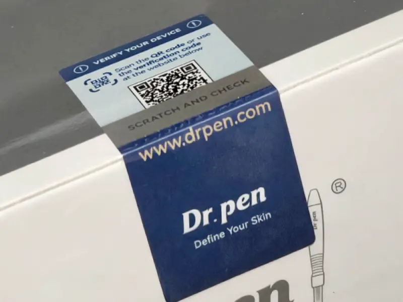 Neue Dr. Pen QR-Code Verpackung mit Sicherheitsetikett